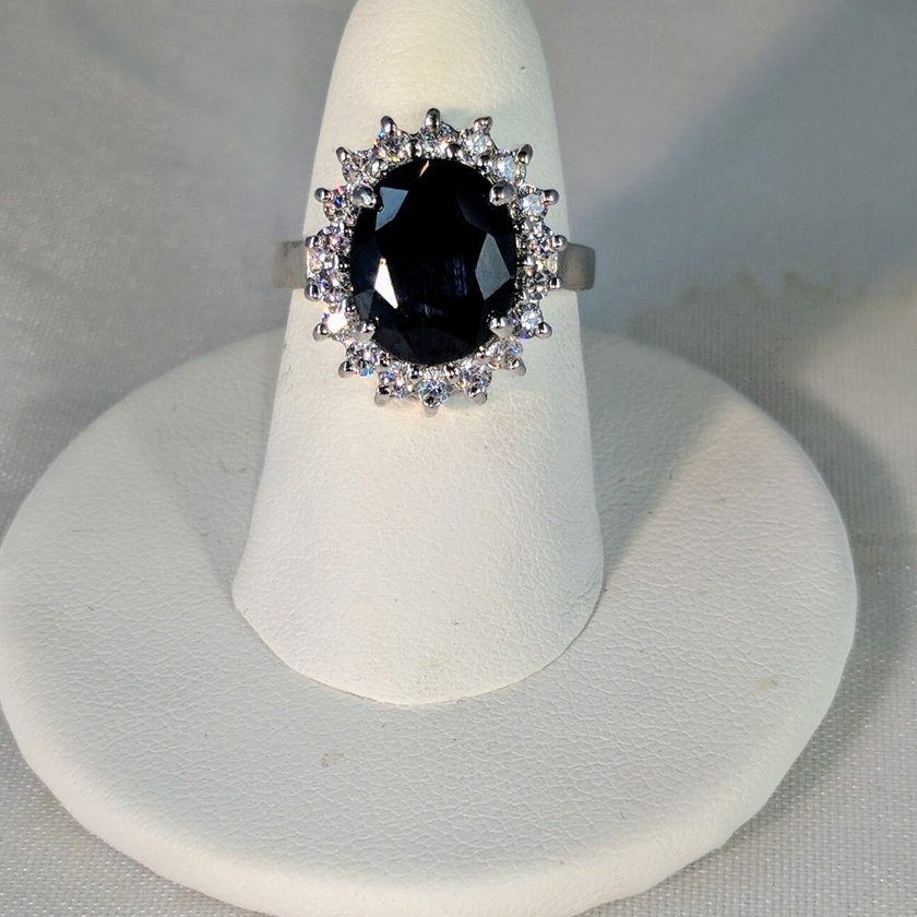 Sapphire Oval Cut with CZ on Simple Band